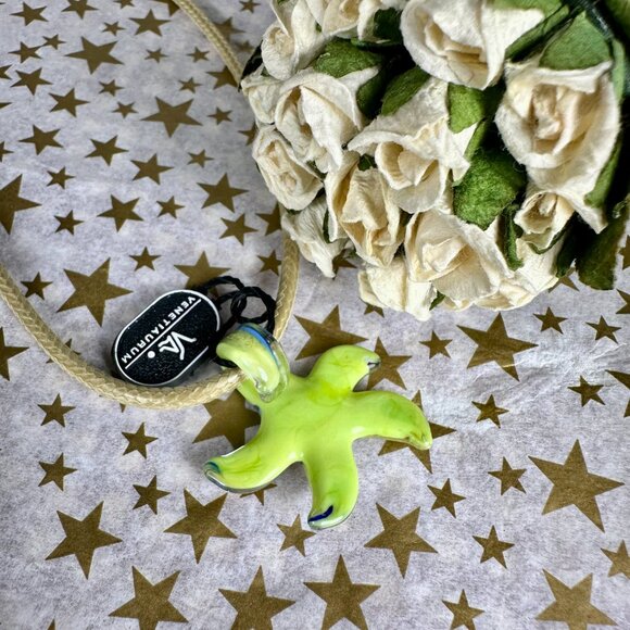 NWT Italian Murano Glass Starfish Pendant Slider on a Cord Necklace - Picture 4 of 7